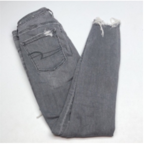 DISTRESS AMERICAN EAGLE GRAY SUPER HI-RISE JEGGING JEANS 4/27x28 ⭐ - Picture 3 of 11